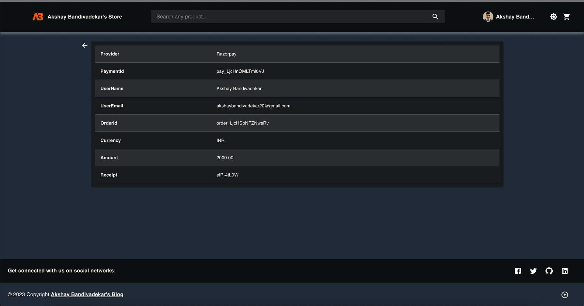 Payment Confirmation Page