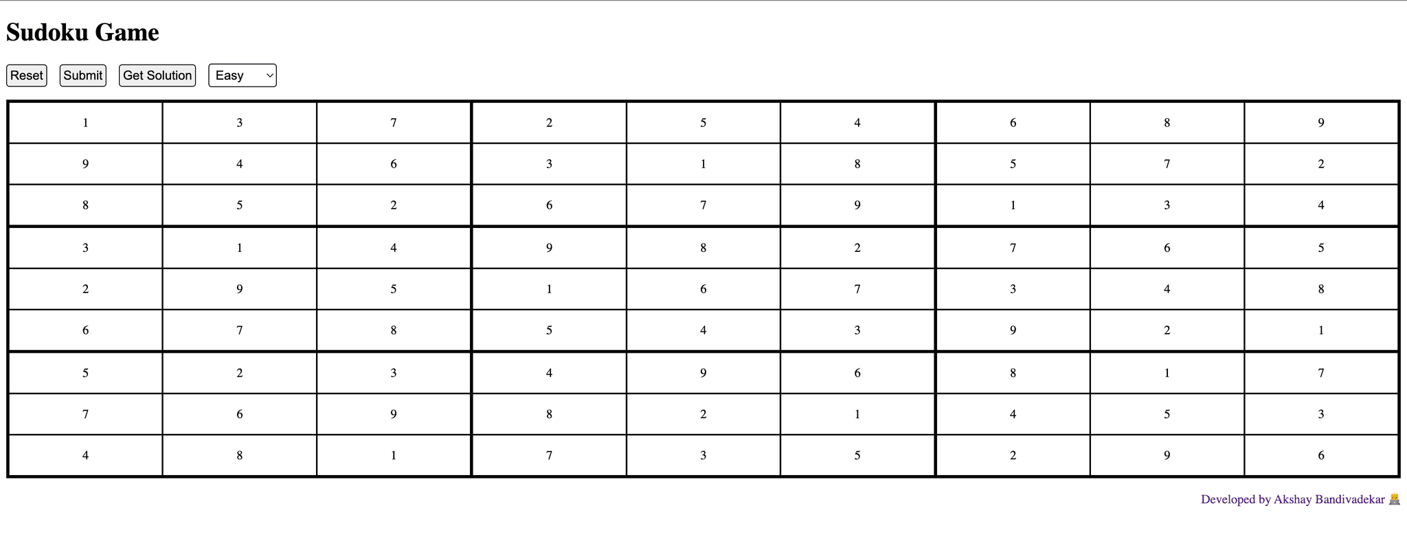 Basic Sudoku Application